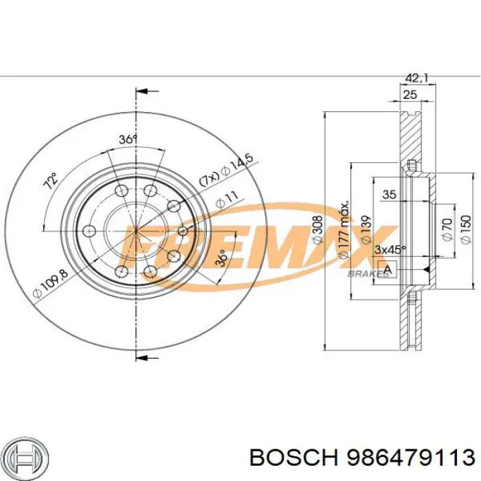 986479113 Bosch freno de disco delantero