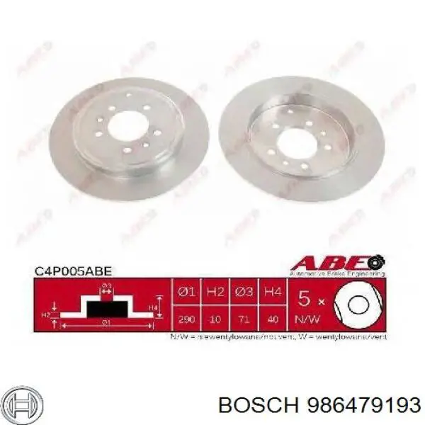 986479193 Bosch freno de disco delantero