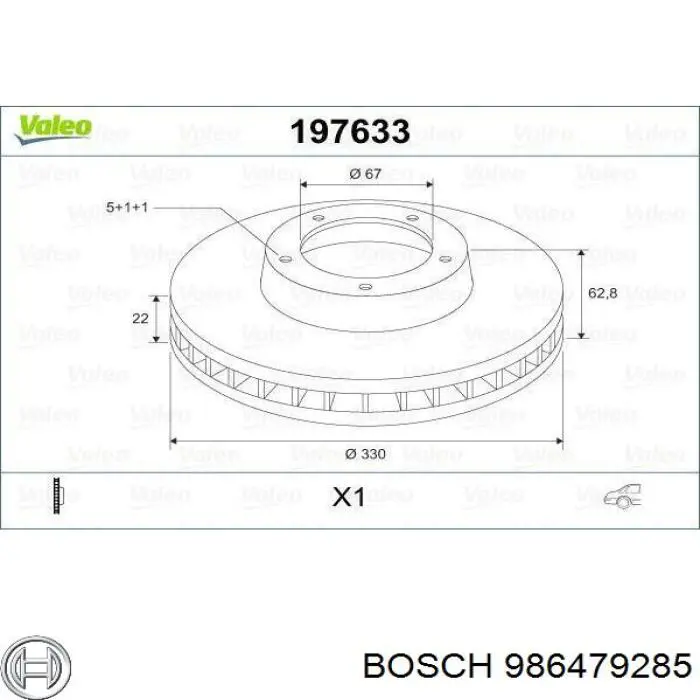 986479285 Bosch disco de freno trasero