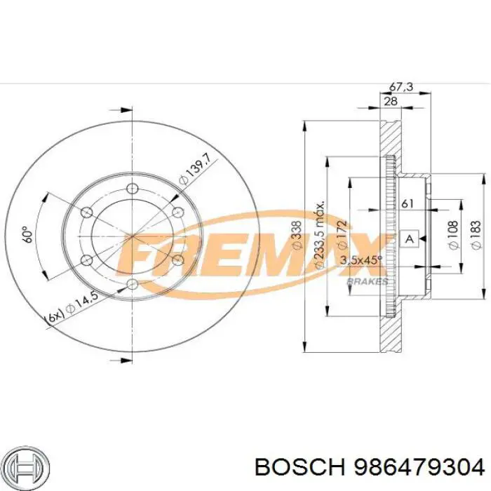 986479304 Bosch freno de disco delantero