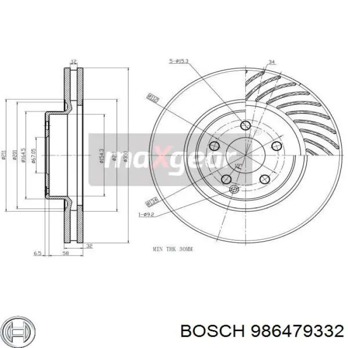 986479332 Bosch freno de disco delantero