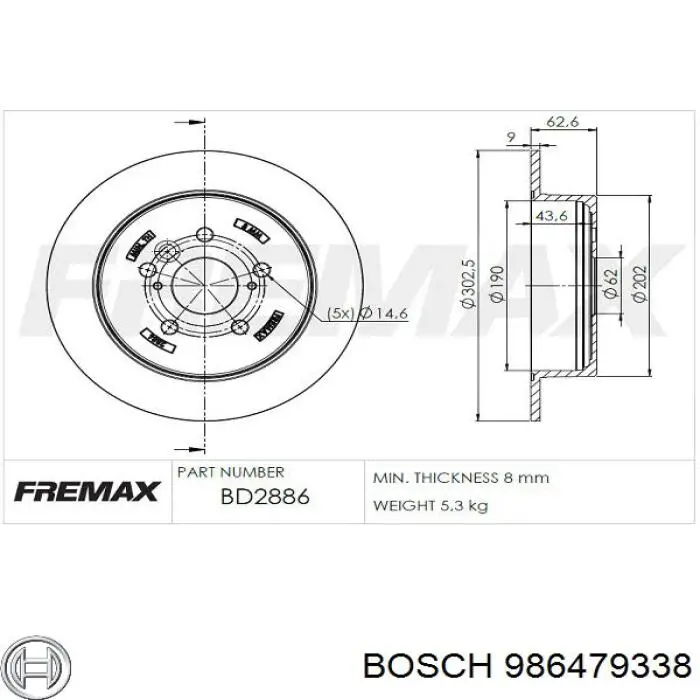 986479338 Bosch disco de freno trasero