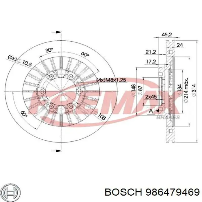 986479469 Bosch freno de disco delantero