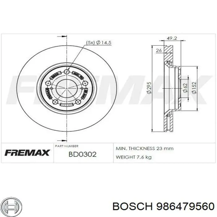 986479560 Bosch freno de disco delantero