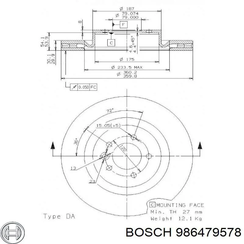 986479578 Bosch freno de disco delantero