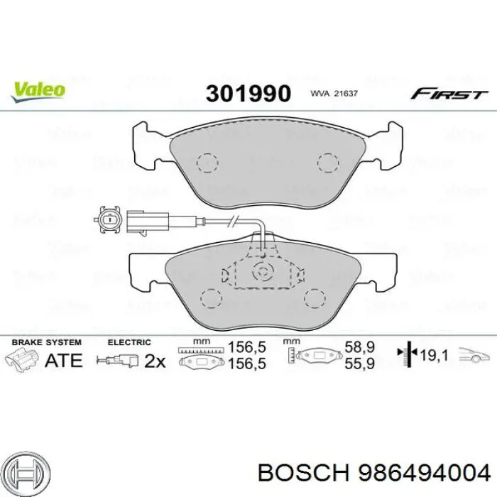 986494004 Bosch pastillas de freno delanteras