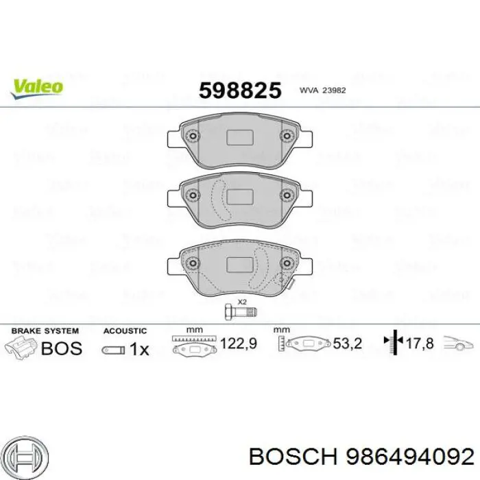 986494092 Bosch pastillas de freno delanteras