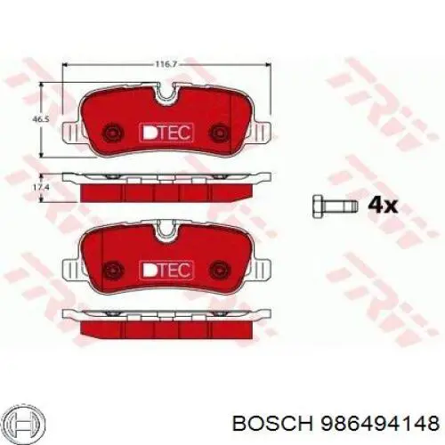 986494148 Bosch pastillas de freno traseras