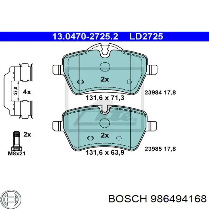 986494168 Bosch pastillas de freno delanteras