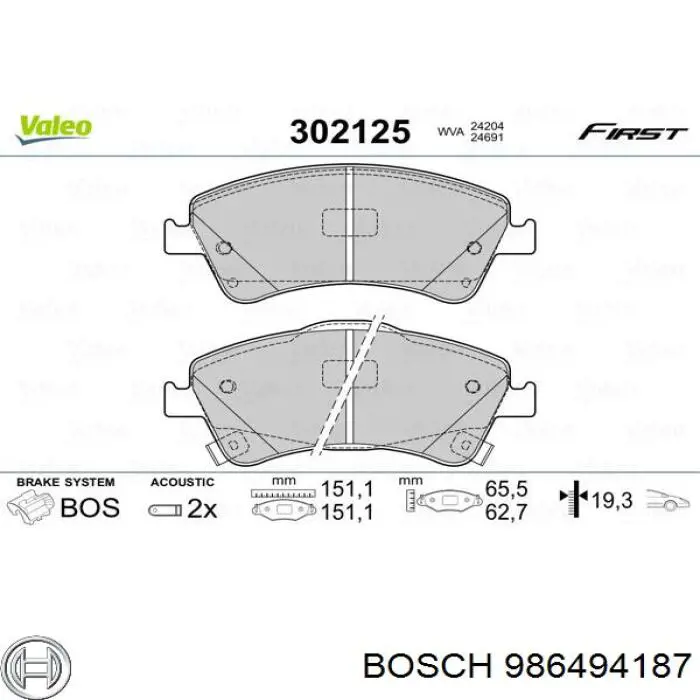 986494187 Bosch pastillas de freno delanteras