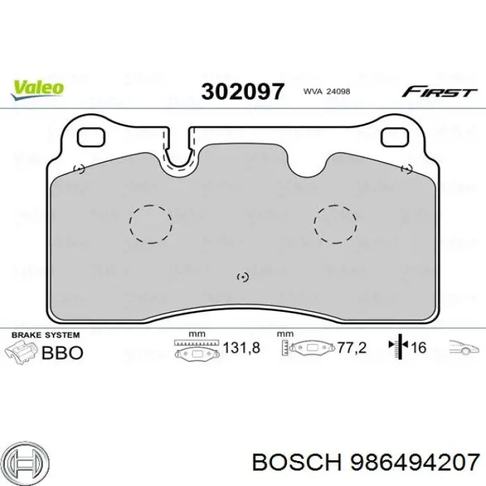 986494207 Bosch pastillas de freno delanteras