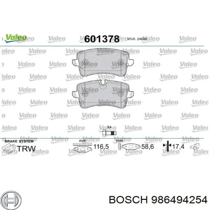 986494254 Bosch pastillas de freno traseras