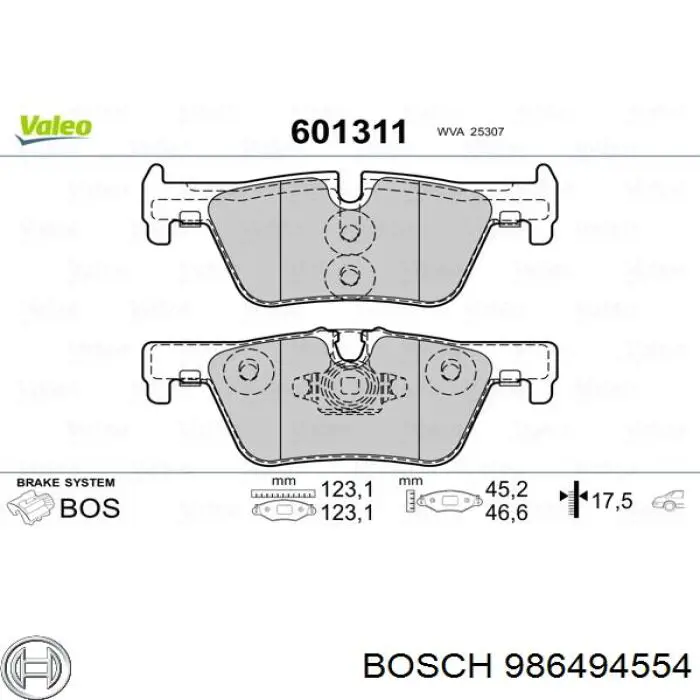 986494554 Bosch pastillas de freno traseras