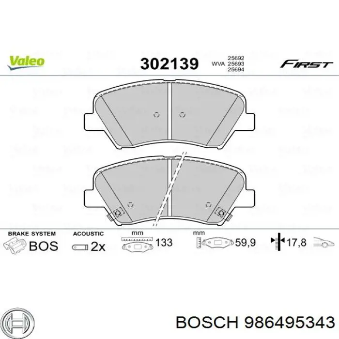 986495343 Bosch pastillas de freno delanteras