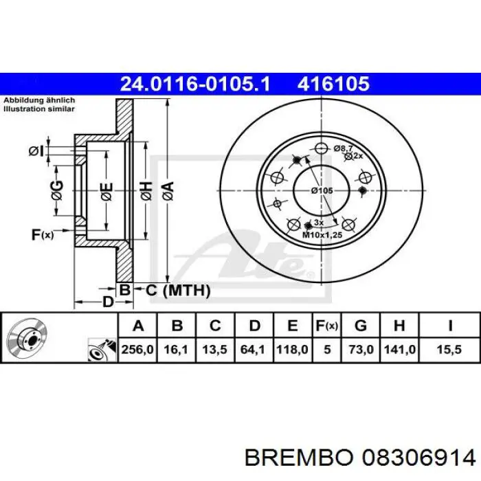 08.3069.14 Brembo freno de disco delantero