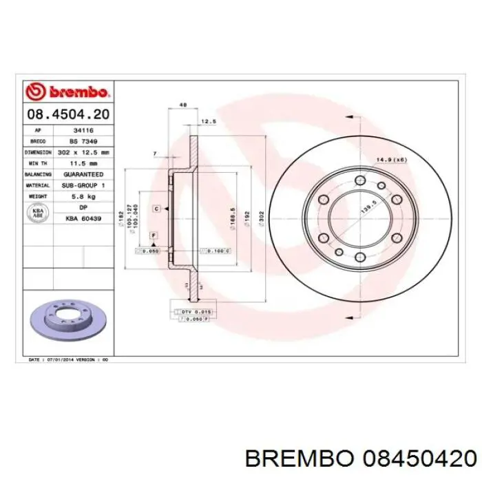 08.4504.20 Brembo freno de disco delantero