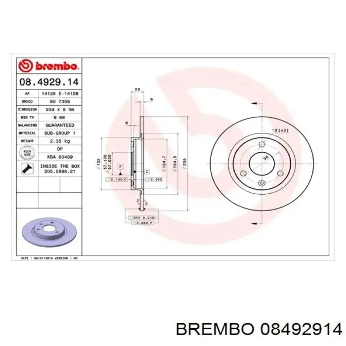 08.4929.14 Brembo freno de disco delantero