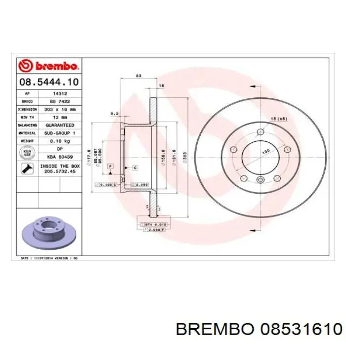 08.5316.10 Brembo disco de freno trasero