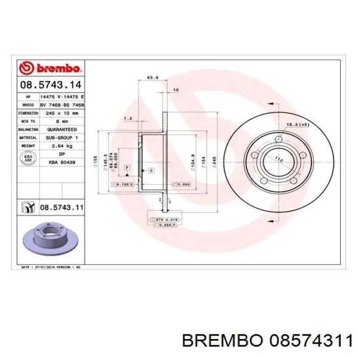 08.5743.11 Brembo disco de freno trasero