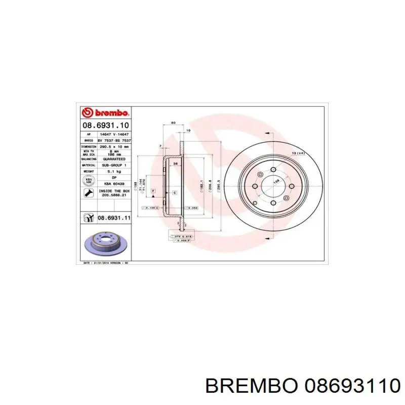 08693110 Brembo disco de freno trasero