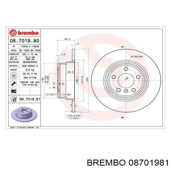 08.7019.81 Brembo disco de freno trasero