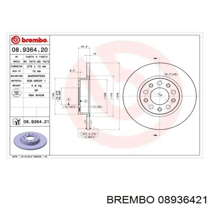 08.9364.21 Brembo disco de freno trasero