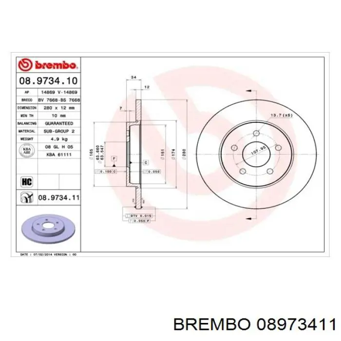 08.9734.11 Brembo disco de freno trasero