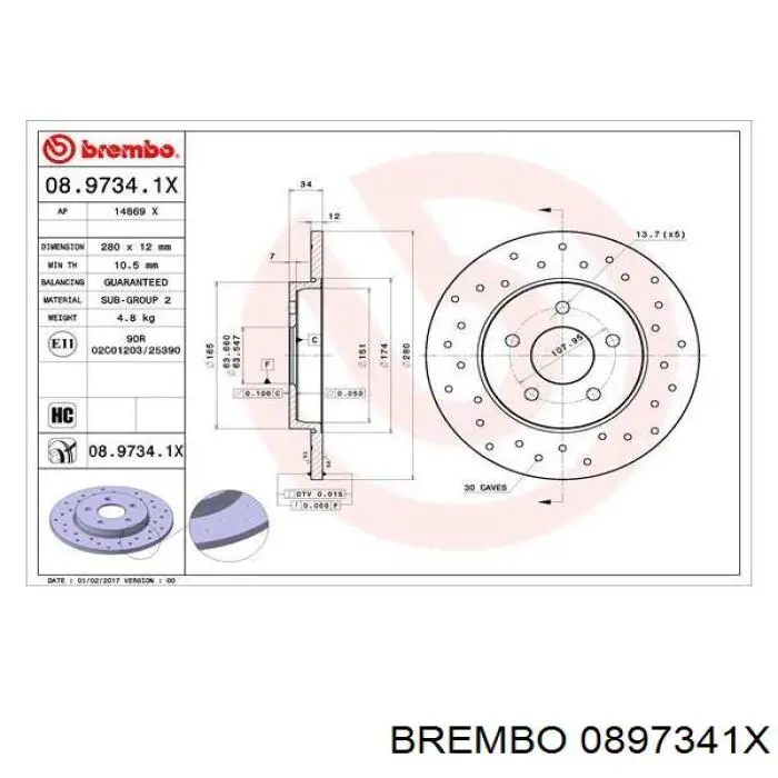 0897341X Brembo disco de freno trasero