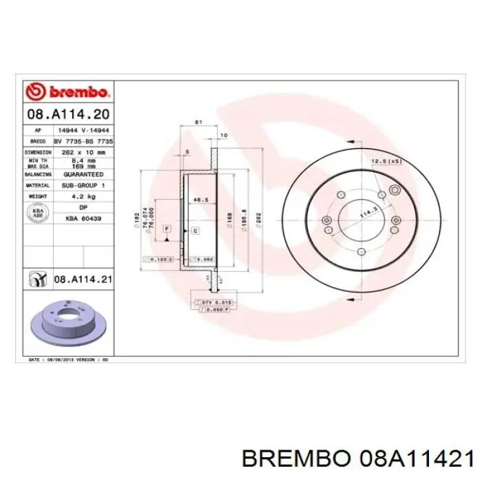 08.A114.21 Brembo disco de freno trasero