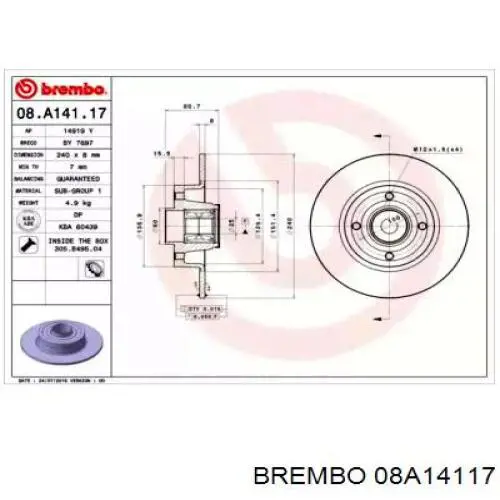 08.A141.17 Brembo disco de freno trasero