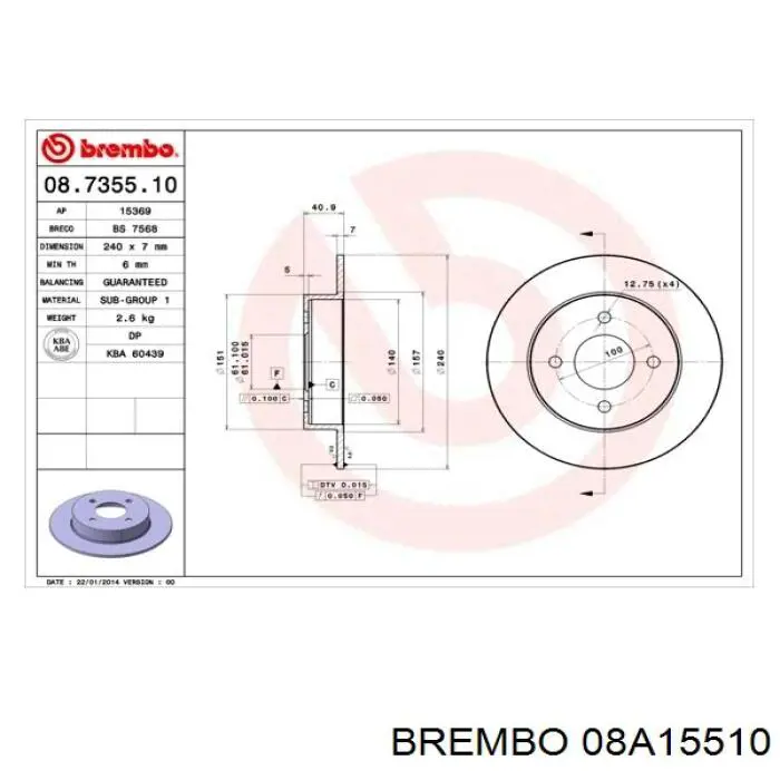 08A15510 Brembo freno de disco delantero