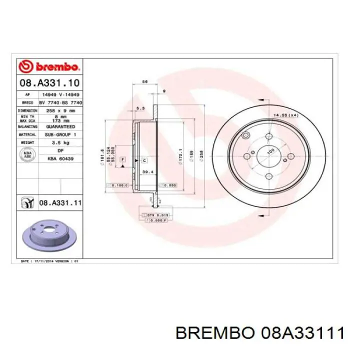 08.A331.11 Brembo disco de freno trasero