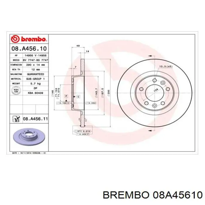 08.A456.10 Brembo disco de freno trasero