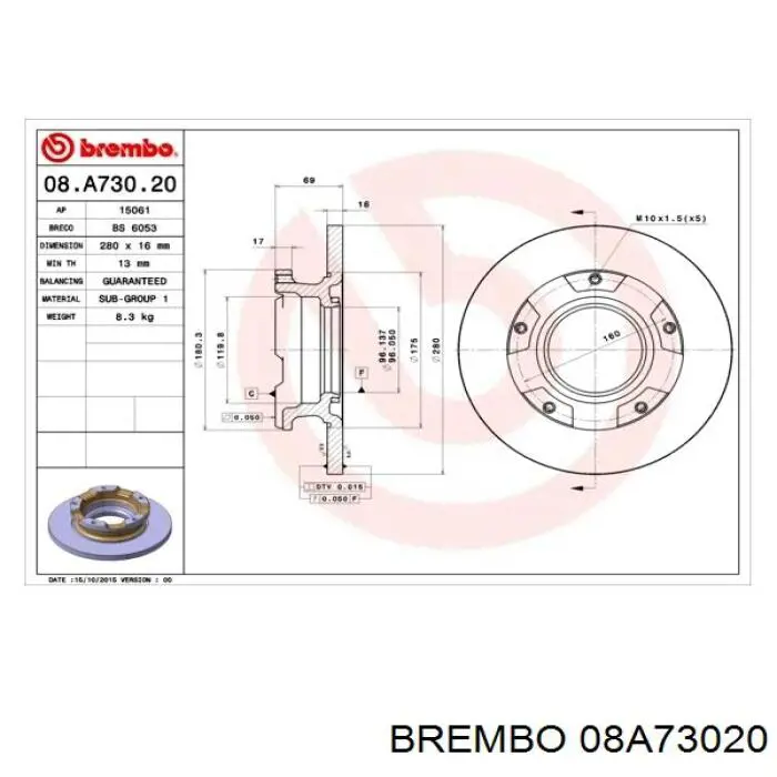 08.A730.20 Brembo disco de freno trasero