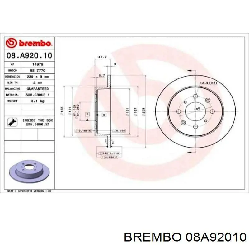 08.A920.10 Brembo disco de freno trasero