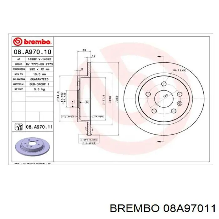 08.A970.11 Brembo disco de freno trasero