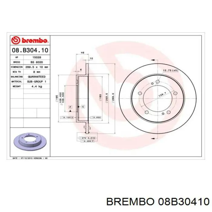 08.B304.10 Brembo freno de disco delantero