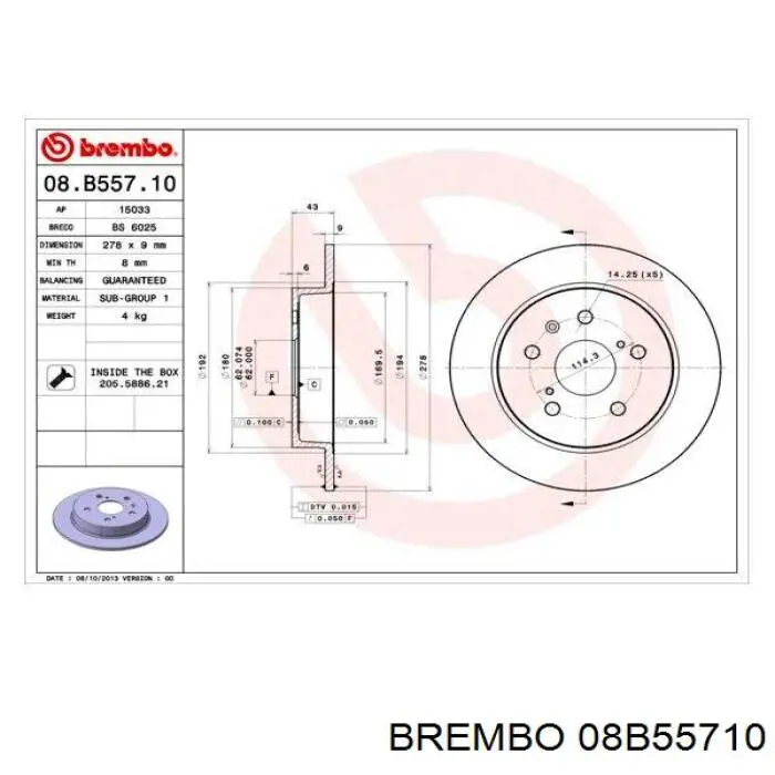 08.B557.10 Brembo disco de freno trasero