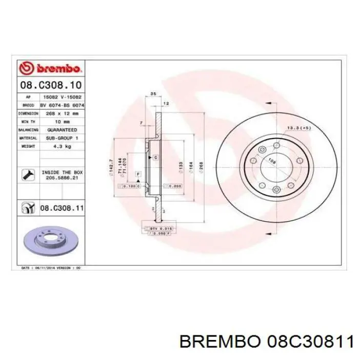 08.C308.11 Brembo disco de freno trasero