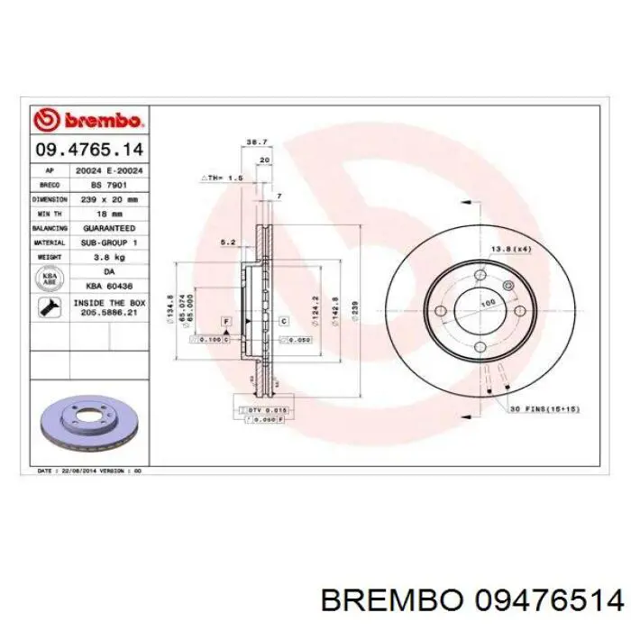 09.4765.14 Brembo freno de disco delantero