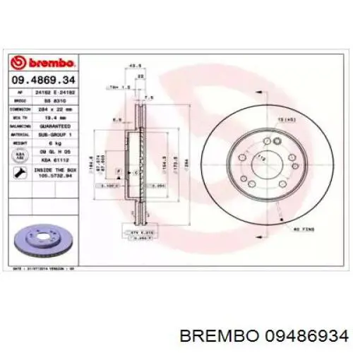 09.4869.34 Brembo freno de disco delantero