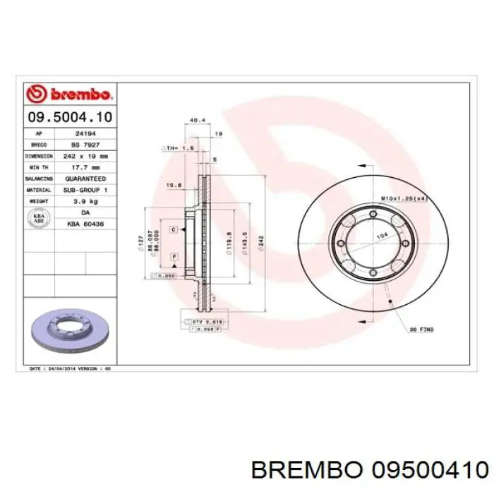 09.5004.10 Brembo freno de disco delantero