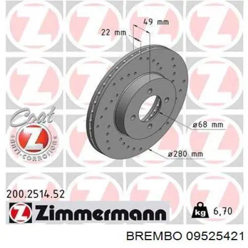 09.5254.21 Brembo freno de disco delantero