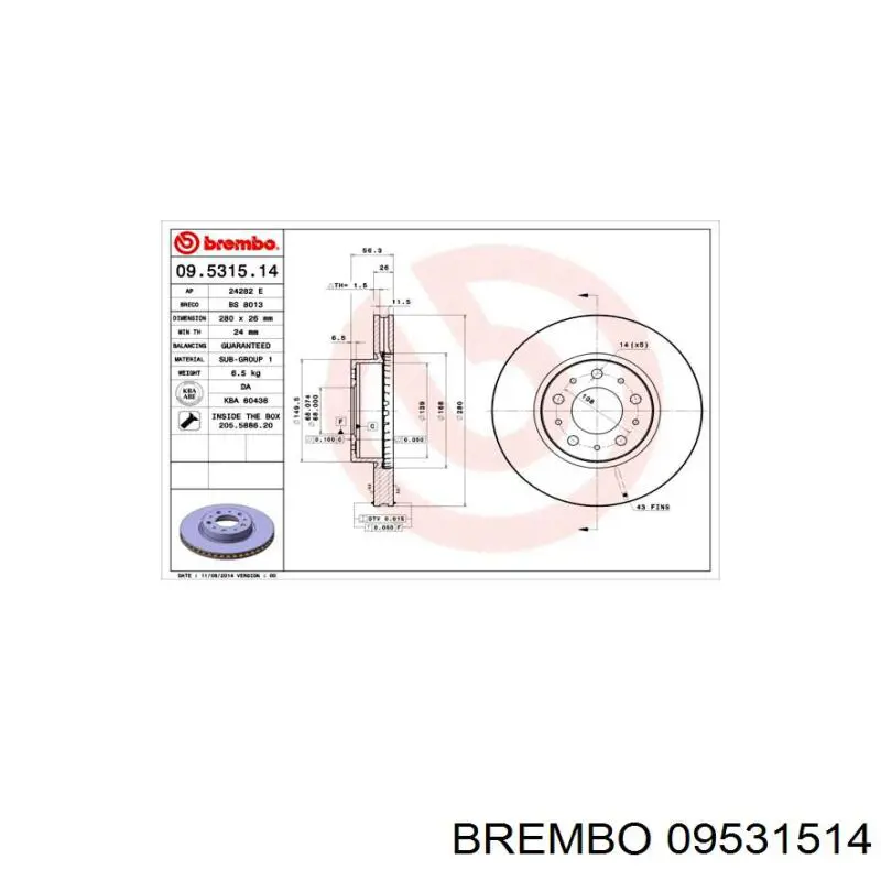 09.5315.14 Brembo freno de disco delantero