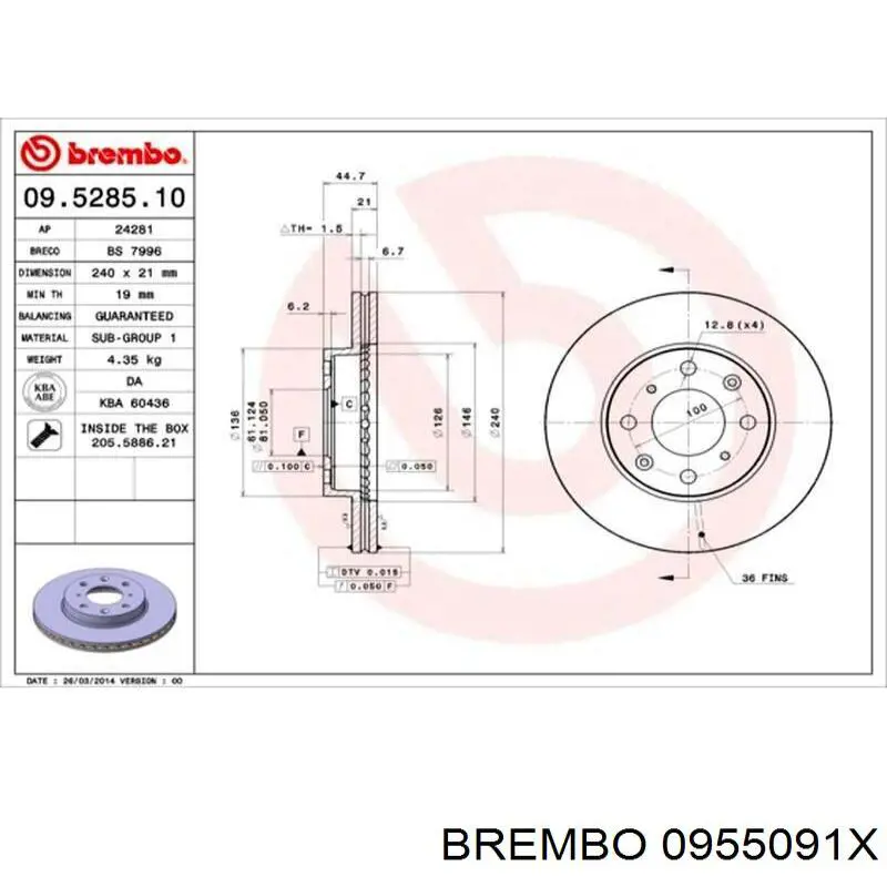 0955091X Brembo freno de disco delantero