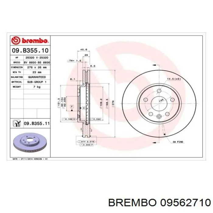 09.5627.10 Brembo freno de disco delantero