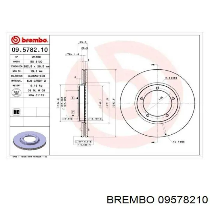 09.5782.10 Brembo freno de disco delantero