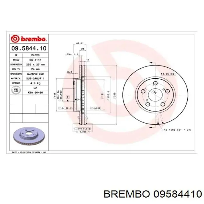 09.5844.10 Brembo freno de disco delantero