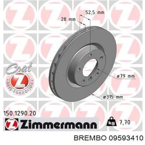 09593410 Brembo freno de disco delantero