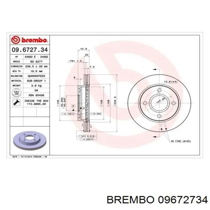 09.6727.34 Brembo freno de disco delantero